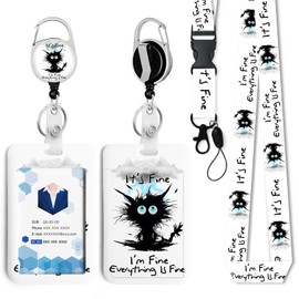 Black Cat Badge Holder with Retractable Reel and Breakaway Lanyard，Badge Clips Retractable Heavy Duty Badge Reel，Keychain，ID Holder with Breakaway Lanyard for School Nurse Office Teen 02