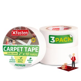 XFasten Double Sided Carpet Tape - 2” x 10yd (3-Pk) Bulk Double Sided Rug Tape for Carpet, Indoor Outdoor Carpet Tape for Area Rugs over Carpet, Strong Adhesion Carpet Binding Tape for Hardwood Floors