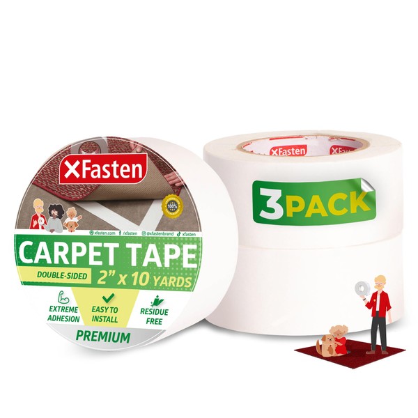 XFasten Double Sided Carpet Tape - 2” x 10yd (3-Pk)