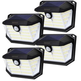 kuyimy Solar Outdoor Lights, 230 LED with Motion Sensor and 3 Modes, IP65 Waterproof, 270° Wide Angle Light, Easy-to-Install Intelligent Security Wireless Wall Lights for Porch, Garage, Yard(4 Pack)
