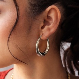 Large 925 Sterling Silver Oval Hoop - Dainty Chunky Hypoallergenic Lightweight Earrings for Women Trendy Cute Jewelry Gift