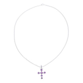 NOVICA Artisan Handmade Amethyst Pendant Necklace Composite Turquoise Cross Sterling Silver Reconstituted Purple India Religious Birthstone [18 in L 2 mm W Pendant(s) 1.5 in L x 0.8 in W x 0.2 in D]