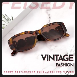 FEISEDY Retro Trendy Rectangle Sunglasses Women Men Vintage 90s Small Narrow Square Sunglasses B2322