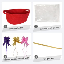 TORMAYS HOME Decorative Small Gift Basket with Ribbon and Bag, 12"x8"x5" Cotton Rope Woven Storage Bin, Newborn Gift Basket, Nursery Room Organizer – White (Red)