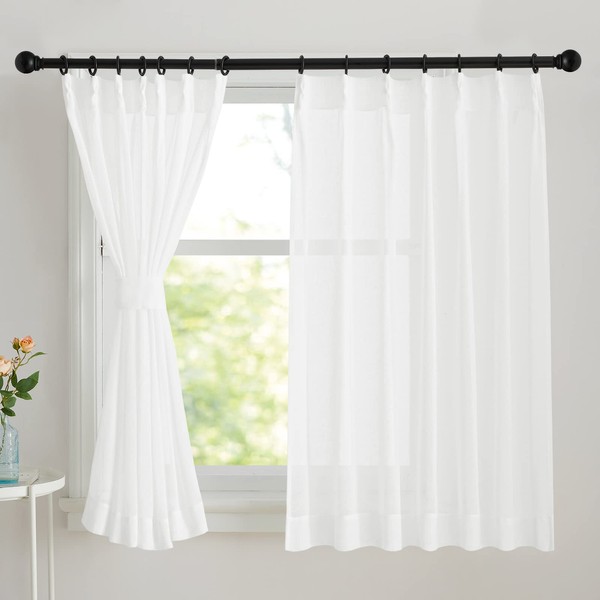 NICETOWN Type-3 Sheer Curtain, Linen-like Fabric, UV Protection, Hard to See From Outside, Dimming, Plain, Sun Protection, Stylish, Decorative, W x L 39.4 x 43.3 inches (100 x 110 cm), Natural