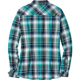 Legendary Whitetails Women's Cottage Escape Flannel Long Sleeve Plaid and Solid Color Clothes for Women, Fitted Button Down, Turquoise Pacific Plaid, Large