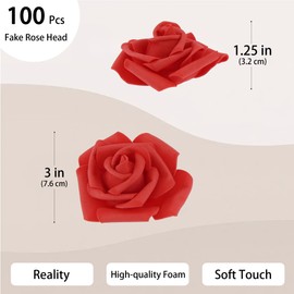 Vignor 100 Pcs 3 Inch Artificial Flowers Bulk 5 in 1 Set Faux Foam Fake Rose Head Wedding Decoration Bridal Shower Centerpiece Arrangement Wall Table Decor DIY Craft (Coral Red)