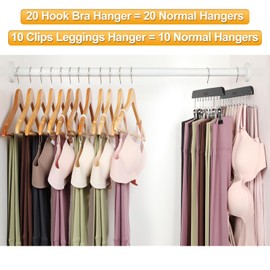 TOPIA HANGER 2 Pack Bra Hanger with 2 Pack Leggings Organizer, 2-in-1 Space Saving Hanger Neatly Store Max 40 Bras and 20 Leggings, Pants Jeans Shorts Skirt Tank Top Hangers for Closet Black CT77B