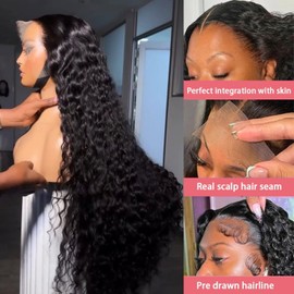 Dianthe 32 Inch 13x6 Deep Wave Lace Front Wigs Human Hair 180% Density HD Lace frontal Curly Human Hair Wig for Women Wet and Wavy Glueless Wigs Human hair Pre Plucked with Baby Hair