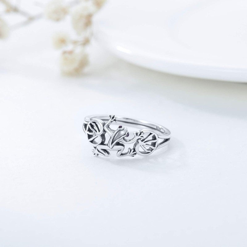 POPKIMI Sterling Silver Frog Rings for Women Girls Men Cute