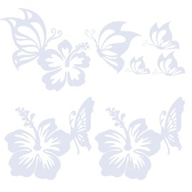 GORGECRAFT 9 Sheets Hibiscus Flowers Car Stickers Hawaiian Stickers and Decals White Butterflies The Hibiscus Kiss Waterproof Vinyl Car Exterior Decoration for Truck Motorcycle Doors Laptop