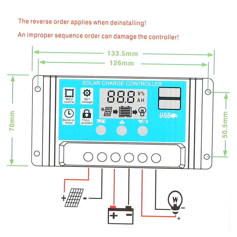 40A 12V / 24V Solar Charge Controller PWM Intelligent Regulator