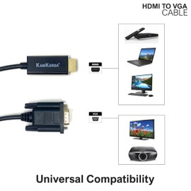 KamKorda VGA to HDMI Cable | 1 Pack | HDMI to VGA Cable Male/Male VGA to HDMI Gold-Plated Connector | Compatible for Computer, Desktop