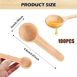 Vegena Pack of 100 Wooden Spoons, Small, Round Cooking Spoons, Wooden Cooking Spoons with Short Handle, Spice Spoons, for Spices, Honey, Coffee, Salt, Jam Jars, Sugar, Children (6.8 cm)