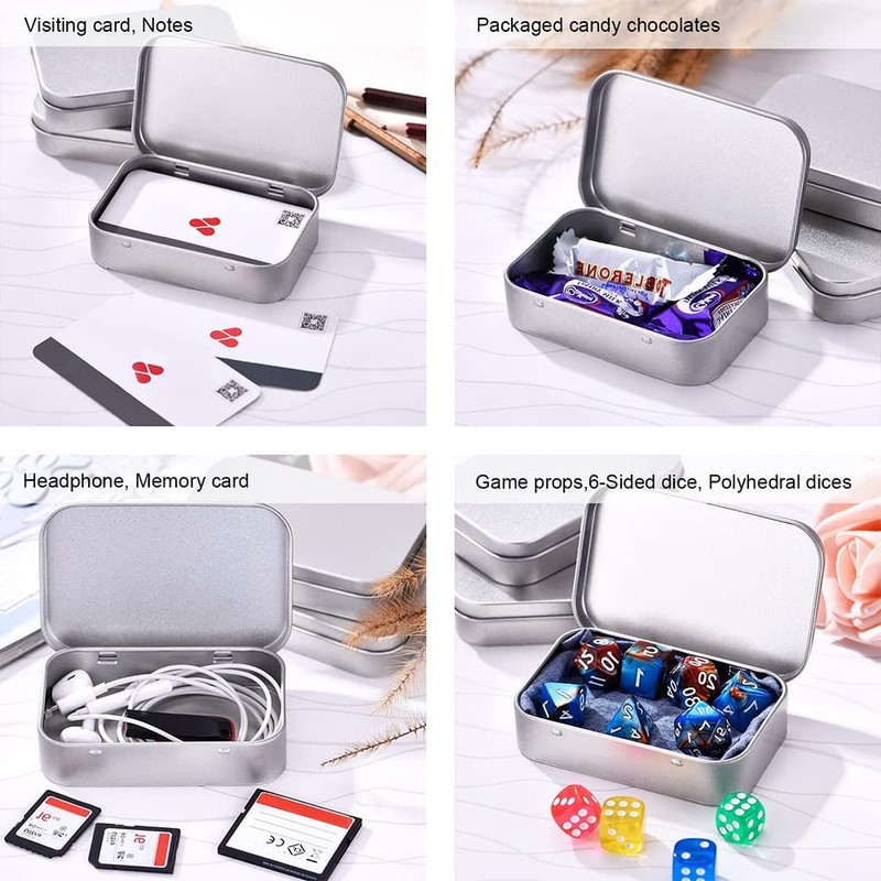 6 Pack Tins Container Metal Rectangular Empty Hinged Tins Box