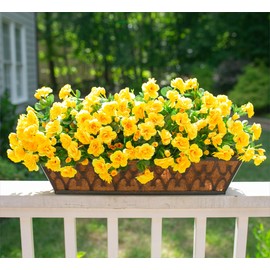 Artificial Fake Flowers Plants for Fall Outdoor Outside Decor, Faux Silk Yellow Camellia UV Resistant Realistic for Planter Front Door Porch Patio Balcony Decoration, 3 Large Bundles
