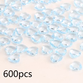 YIEUR Partyloon Pack of 600 Blue Hearts Diamond Confetti Decoration, 12 mm Glitter Decorative Stones Acrylic, Confetti Crystals Confetti Diamonds Plastic Wedding Table Decoration Gift Christening by