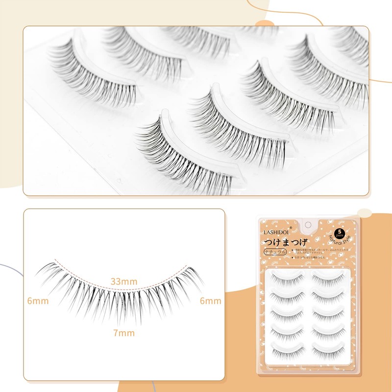 Lashidol False Eyelashes, Natural, Transparent Base, Handmade, DIY at Home,