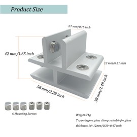 Gxeabg 8 PCS T Shape Glass Clamp, Aerometal Connector, Shower Door Brackets, Clip Holder for 10-12mm Thickness Glass, Adjustable Wood/Glass Shelf Bracket for Laminate Cabinet