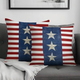 Cryfox 4th of July Pillow Covers 18x18 Set of 2 Patriotic American Flag Stars Outdoor Throw Pillow Cover Farmhouse Independence Day Red White and Blue Stripes Pillow Cases for Couch Sofa Home Decor