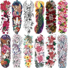 Aresvns Spring Sleeve Temporary Tattoo for women and gils 26 Sheets, Beautiful Floral Waterproof Fake Tattoo,Roses Peacock Temp tatoo for BBQ Pool Beach Party