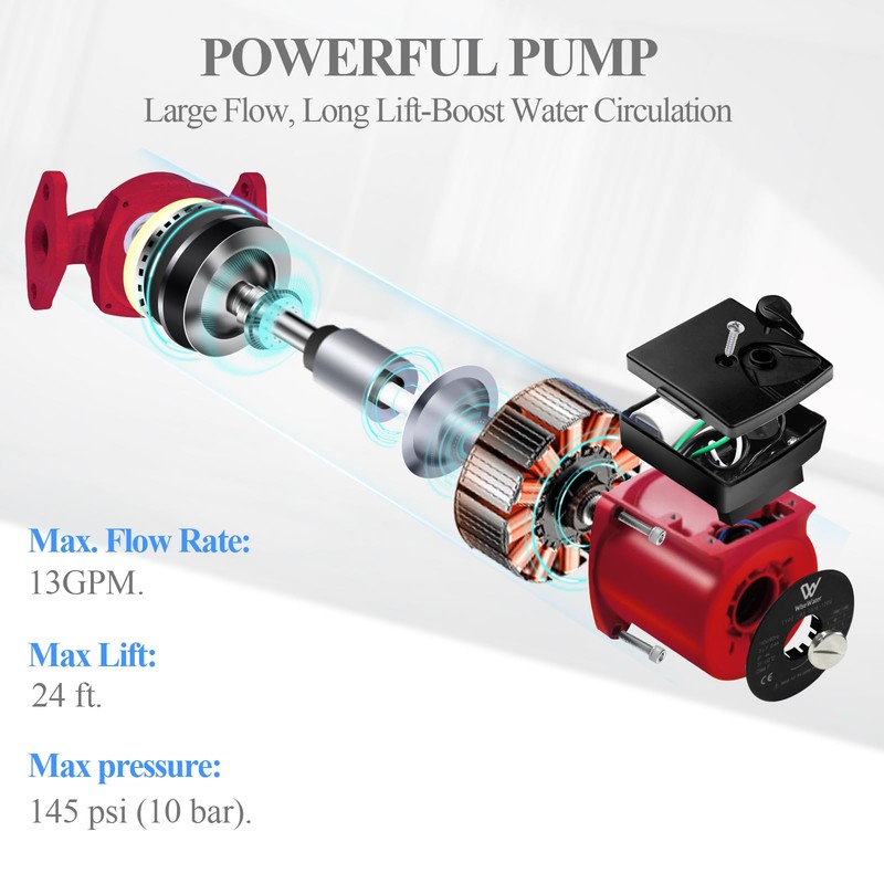 AB 110V Circulation Pump, 130W 13 GPM Hot Water Recirculating