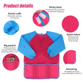 YiliYa 3 Pieces Painting Aprons for Kids, Art Aprons, Waterproof Kids Artist Painting Mocks with Long Sleeves, Pockets for Age 2-8 Years (Pink, Yellow and Blue), ['pink', 'yellow', 'blue']