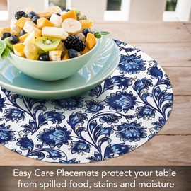 CounterArt Shades of Blue 4 Pack Round Reversible Easy Care Flexible Plastic Placemats Made in The USA Reversible Flexible Easily Wipes Clean