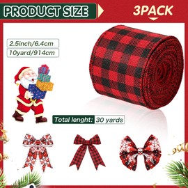 Geosar 3 Rolls 30 Yards Christmas Ribbon Wired 2.5 Inch, Snowflake Edge Ribbon Burlap Ribbon Snowdrift Wired Edge Ribbon Wrapping for Christmas Wreaths Bow Tree DIY Crafts(Black and Red)