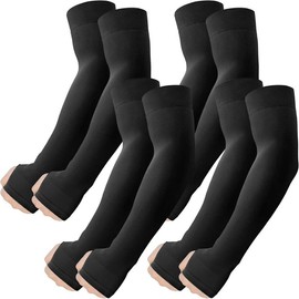 Arm Sleeves with Thumb Hole, UV Sun Protection Cooling Compression Cover Sports for Men/Women Elbow Guard:_2 Pairs - Black+pink