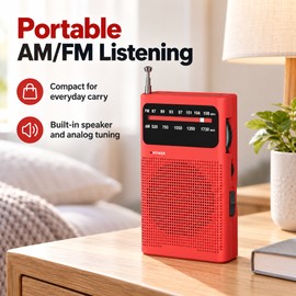 Portable AM/FM Pocket Radio – AA Battery Powered Analog Radio for Travel, Emergencies and Everyday Listening