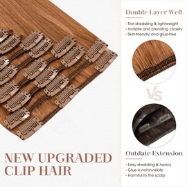 TESSHAIR Clip in Hair Extensions Real Human Hair 14 Inch Human Hair Clip in Extensions Light Auburn Hair Extensions Clip ins Double Weft 100% Real Human Hair Extensions 8 PCS 60g #30