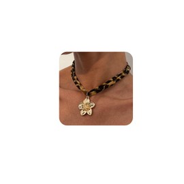 LKingel Scarf Necklace with Charm for Women Leopard Scarf Choker Necklaces Leopard Print Flower Pandent Necklaces Bohemian Scarfs Necklace Charms Summer Beach Jewelry Style5