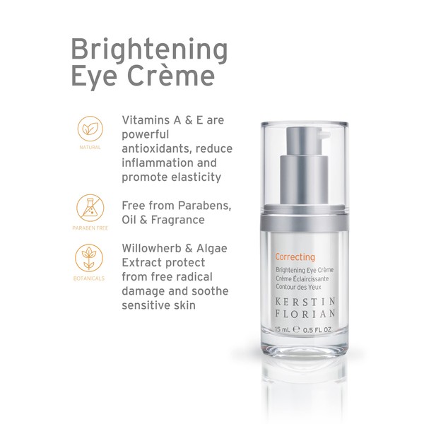 Kerstin Florian Brightening Eye Crème, Anti Aging Under Eye Cream, Effective Ingredients to Reduce Dark Circles, Puffiness, Fine Lines & Wrinkles (.5 fl oz)