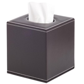 XNONE Leather Tissue Box Square Cosmetic Tissues, Tissue Box Organiser, Tissue Dispenser Holder Tissue Box Holder for Chest of Drawers Bathroom Cars Office Decoration, Brown