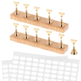2 Set Wooden Press on Stand, Practice Nail Holder for Painting Nails, Fake Nail Holder with 200 Pieces Double-Sided Tape for Home Diy Salon Supplies