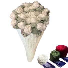 Crochet Flowers Rose Bouquet Blanket Handmade, Soft and Lightweight Romantic Rose Flower Bouquet Knitted Throw Blankets Pastel Tones for Mother's Day Birthday Home Decor