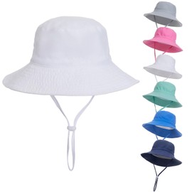 Baby Sun Hat Toddler Summer UPF 50+ Sun Protective Bucket Hat Wide Brim Beach Hats for Baby Boys Girls 0-6 Years White