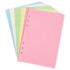 A5 Horizontal Line Loose-leaf Paper, College Scratch 5-Color Filler Paper 6-Hole Notebook 8.26x5.6 inches,50 Sheets/100 Pages (5-Color Lined-50 Sheets, A5)