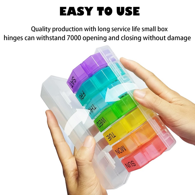 Weekly Pill Organizer 4 Time a Day，Pill Dispensers， Pill Box