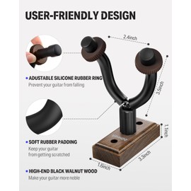 Donner Guitar Wall Mount Hanger 3-Packs, Black Walnut Guitar Hanger Wall Hook Holder for Guitars, Bass, Folk Ukulele, Violin, Mandolin Banjo and More