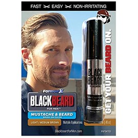 Blackbeard for Men Formula X Instant Mustache, Beard, Eyebrow and Sideburns Color - Fast, Easy, Men’s Grooming, Beard Dye Alternative, Light / Medium Brown, 1 Pack