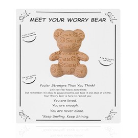 Smile Bear Pocket Hug with Inspirational Affirmation Cards - Anxiety Relief Gifts for Friends and Kids, Mental Health Support Token, Soft Resin Comfort Companion for Stress & Back to School（Brown)