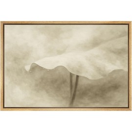 SIGNFORD Framed Canvas Print Wall Art Minimalist Leaf Detail Sepia Botanical Close-Up with Water Droplets Illustrations Modern Art Decorative for Living Room, Bedroom, Office - 24"x36" Natural