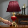 OK Lighting Touch Table Lamp Base Metal,Linen,Porcelain Burgundy