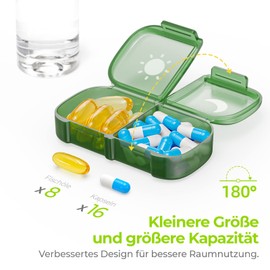 AUVON AUVON Tablettenbox 7 Tage Morgens Abends, Pillendose 7 Tage 2 Fächer, handlicher und feuchtigkeitsbeständiger Medikamentenbox für die Hand- oder Hosentasche, um Medikamente aufzubewahren (Grün)