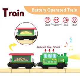 Motorized Train for Wooden Tracks, Remote Control Locomotive Train Set for Toddlers, Electric Train Toy Compatible with Thomas, Brio Railway Track