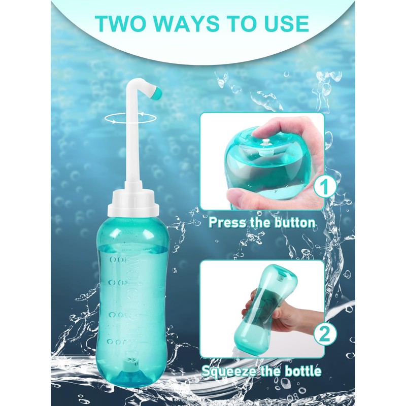 Portable Bidet Po Dusche 500 ml，Peri Bottle mit 2 Düsen