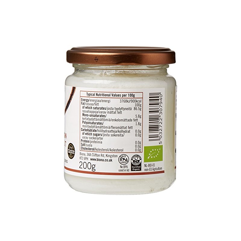 Biona Organic Raw Virgin Coconut Oil, 200g