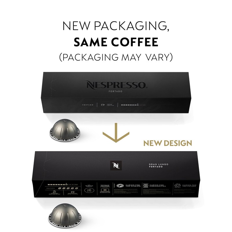 Nespresso Capsules Vertuo, Fortado Gran Lungo Americano, Dark Roast Espresso